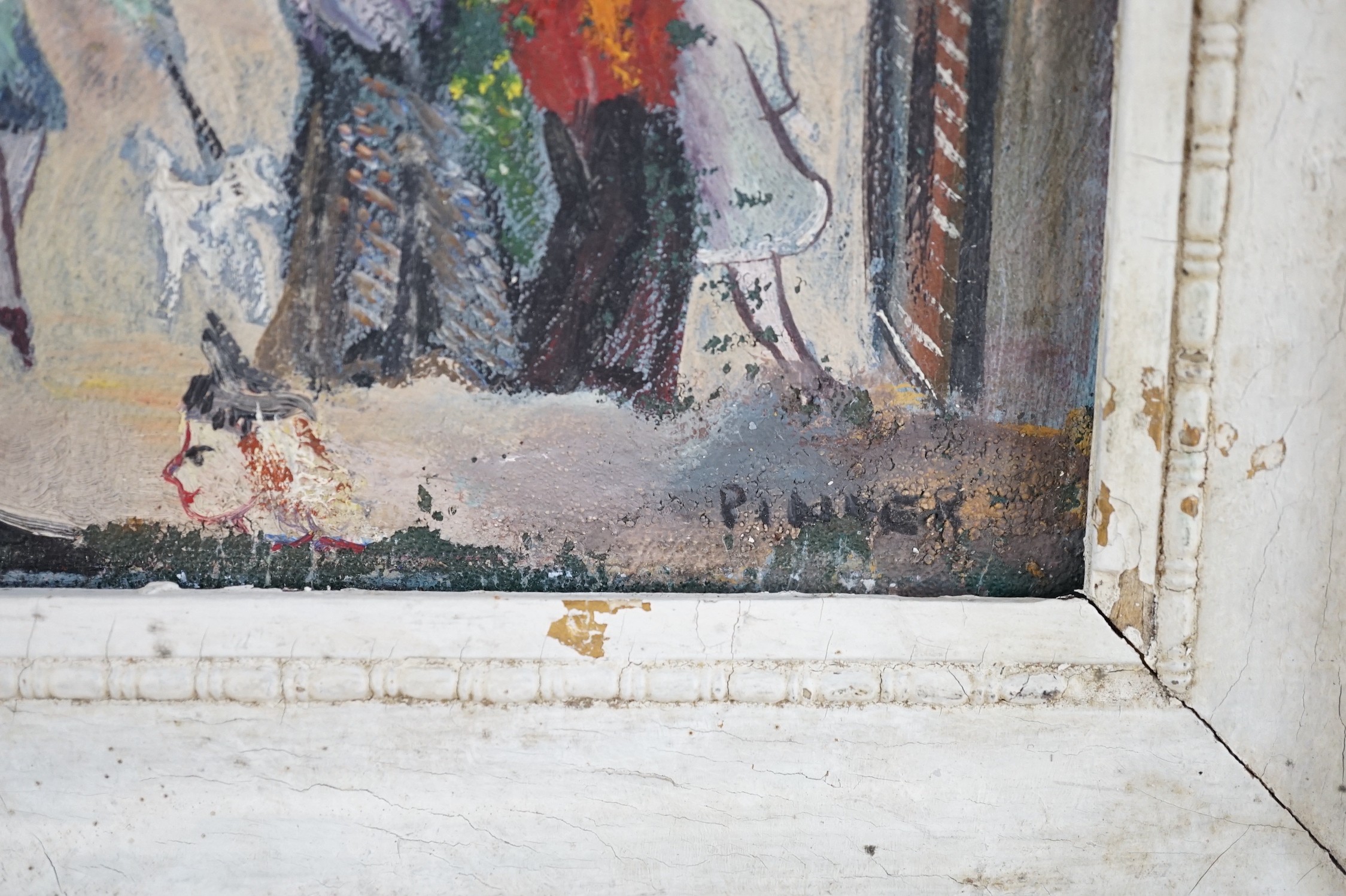 Pinder, oil on canvas laid on board, 'At The Zoo', signed, 19 x 29cm